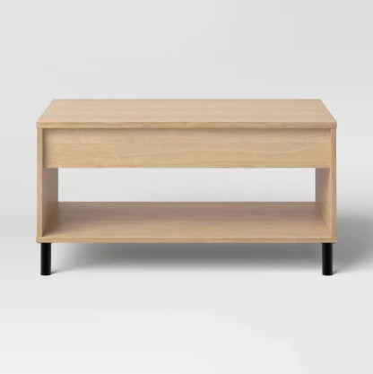 (New) Mixed Materials Wood and Metal Lift top Coffee Table with Storage Natural Wood