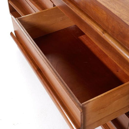 Young Manufacturing Mid Century Walnut Curved Lowboy 9 Drawer Dresser