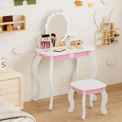 (New) Joywind Kids Princess Vanity, Mirror and Stool Table Set White Bow