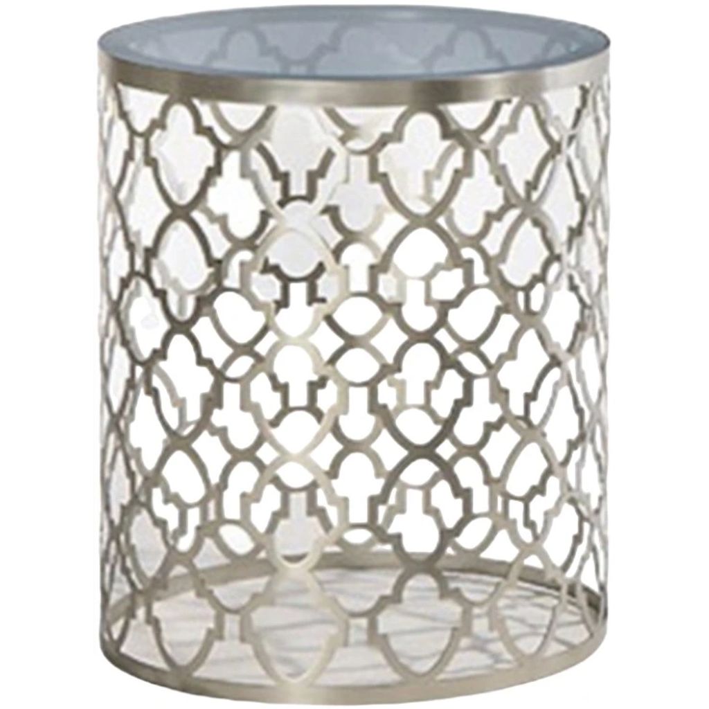 Glass Top Side Table with Pewter Base