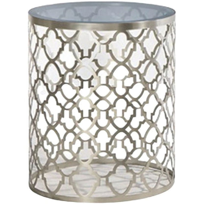 Glass Top Side Table with Pewter Base
