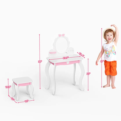 (New) Joywind Kids Princess Vanity, Mirror and Stool Table Set White Bow