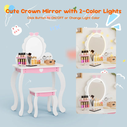 (New) Joywind Kids Princess Vanity, Mirror and Stool Table Set White Bow