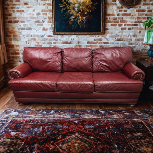 Burgundy Cordovan Leather Sofa