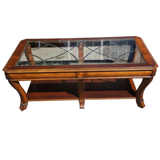 Rare Hooker Furniture Wood & Leaded Glass Top Coffee Table
