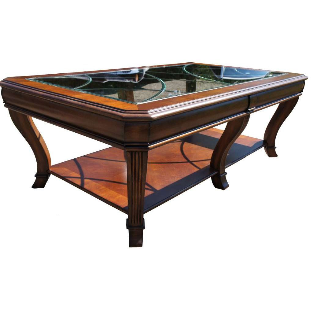 Rare Hooker Furniture Wood & Leaded Glass Top Coffee Table