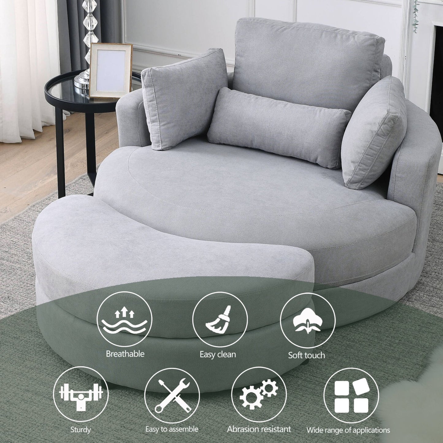 Swivel Chair with Moon Storage Ottoman