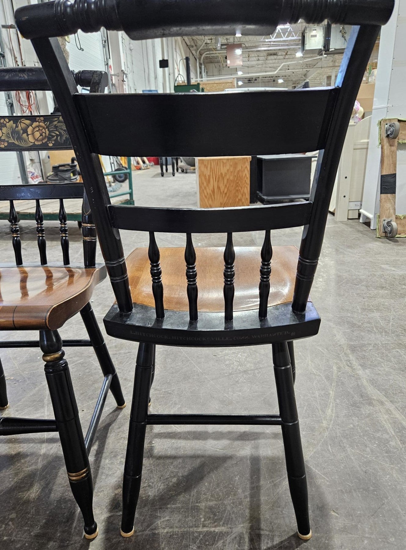 Lambert Hitchcock Ebonized and Gilt Ornate Maple Dining Chairs