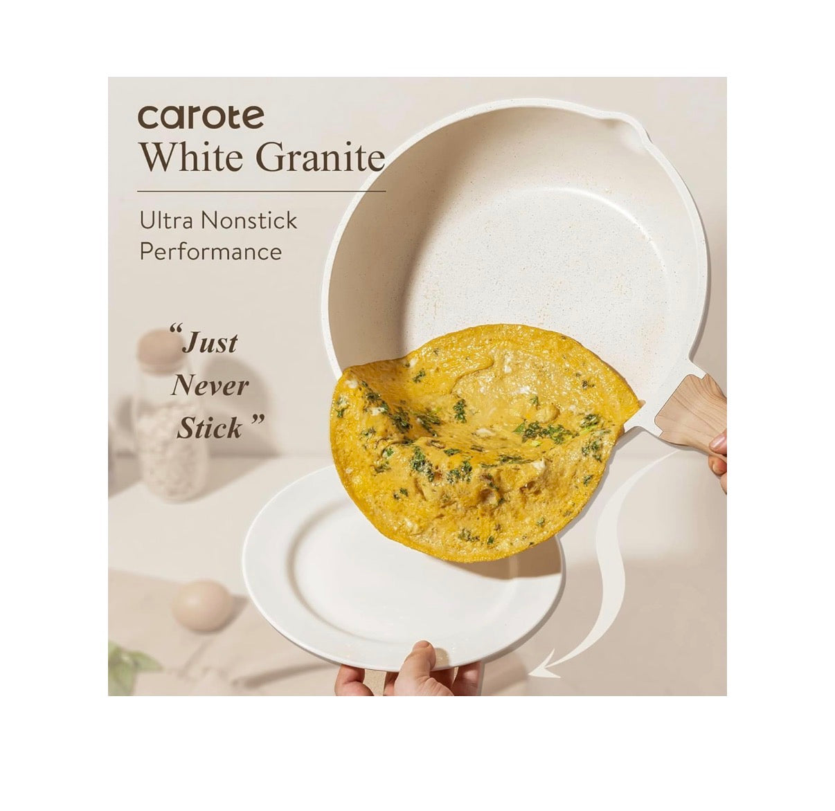 Carote 21 Piece Pots and Pan Set, Nonstick Cookware Sets, Induction Cookware Kitchen Set Nonstick Cooking Set with Frying Pans & Saucepans (Cream White) (New in Box)
