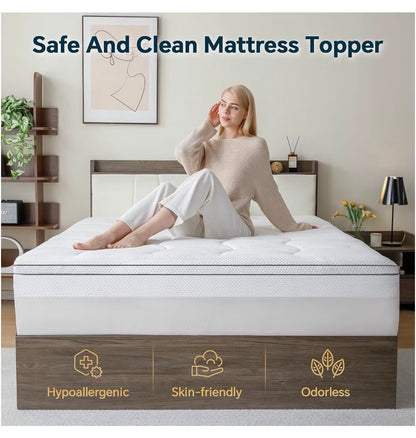 Firm Memory Foam Mattress Topper Queen Size Dual Layer 3 Inch Cooling Gel Memory Pad 1 Inch Pillow Top Mattress Cover for Back Pain 60 Inch X 80 Inch X 4 Inch
