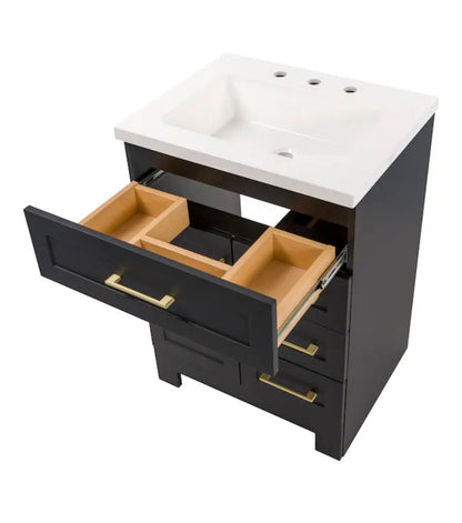 Cauley 24 Inch Black Single Sink Bathroom Vanity with White Cultured Marble Top (Fully Assembled; New in Box)