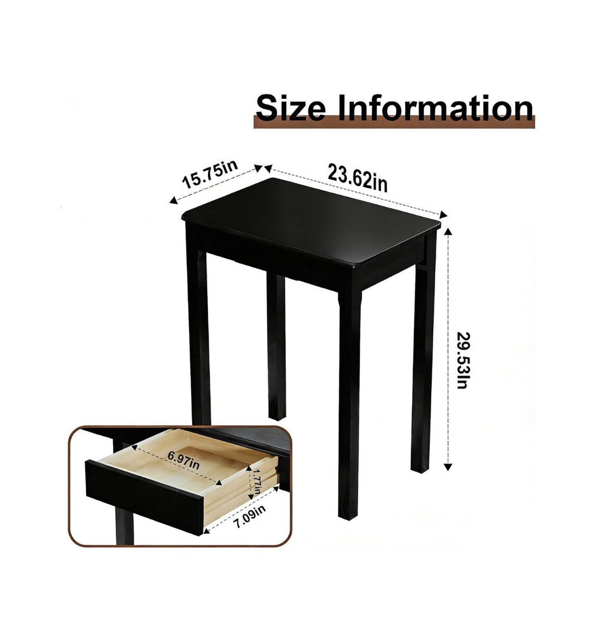 Solid Wood Desk with Drawers 24 X 16 Inch Single Narrow Desks, Rubber Wood Study Table, Small Writing Desks for Small Spaces/Bedroom Modern Black Desk (New in Box)