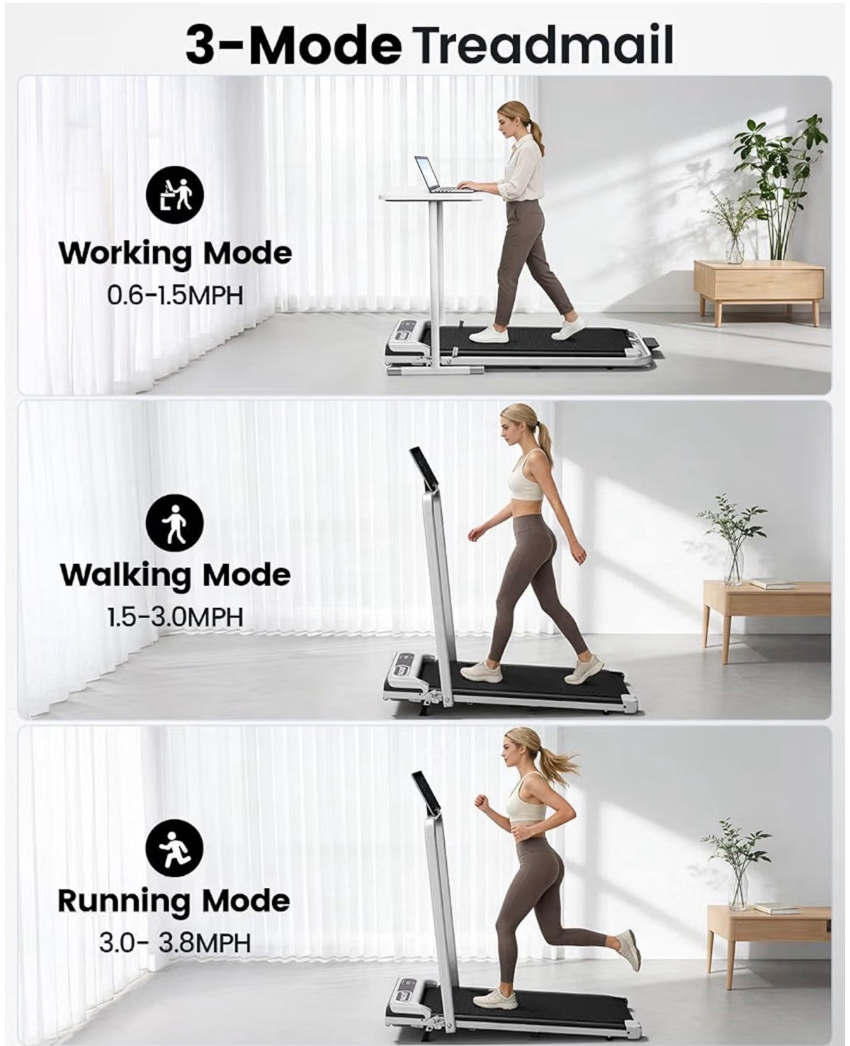 Walking Pad Treadmill for Home, Incline Walking Pad with Handle Bar Sturdy Foldable Handles Treadmill with Remote, Quiet Anti-Slip Portable Under Desk Walking Pad for Small Space at Home/Office (New in Box)