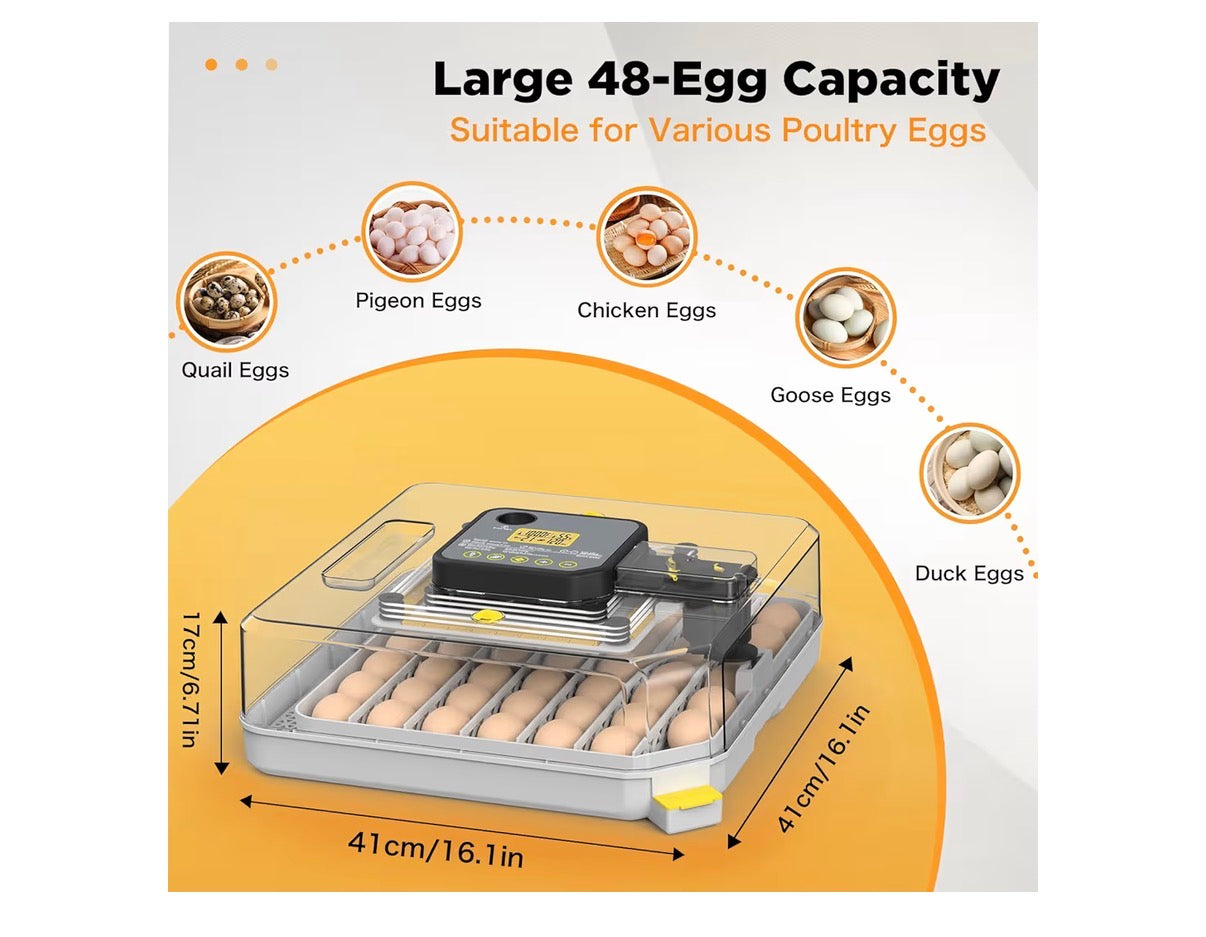 Incubator for Hatching 48 Egg Turning and Humidity Control, Egg Incubator with Temperature, Incubators for Chicken, Ducks, Goose, Quail, and Pigeon (Gray)