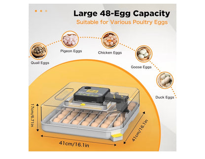 Incubator for Hatching 48 Egg Turning and Humidity Control, Egg Incubator with Temperature, Incubators for Chicken, Ducks, Goose, Quail, and Pigeon (Gray)