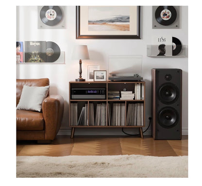Record Player Stand with Vinyl Storage Cabinet, Wood Turntable Table Open Shelf Holder Up to 350 Albums Cube Storage Organizer for Living Room, Office (Brown) (New in Box) Assembly Required