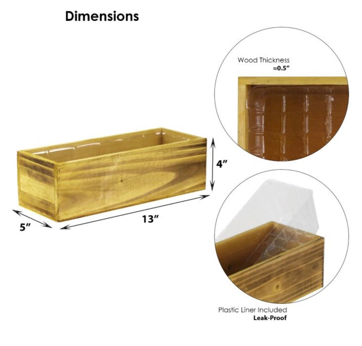 Wood Rectangle Unfinished Planter Box with Plastic Liner 4 Inch Height X 13 Inch Length X 5 Inch Width (Multiple Packing) (New in Box)