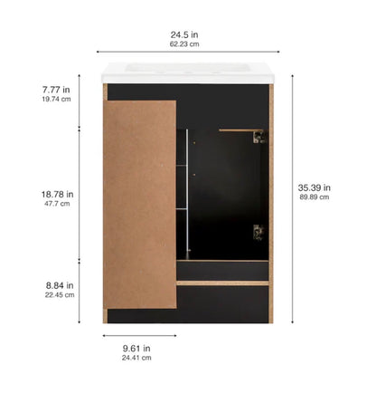 Cauley 24 Inch Black Single Sink Bathroom Vanity with White Cultured Marble Top (Fully Assembled; New in Box)