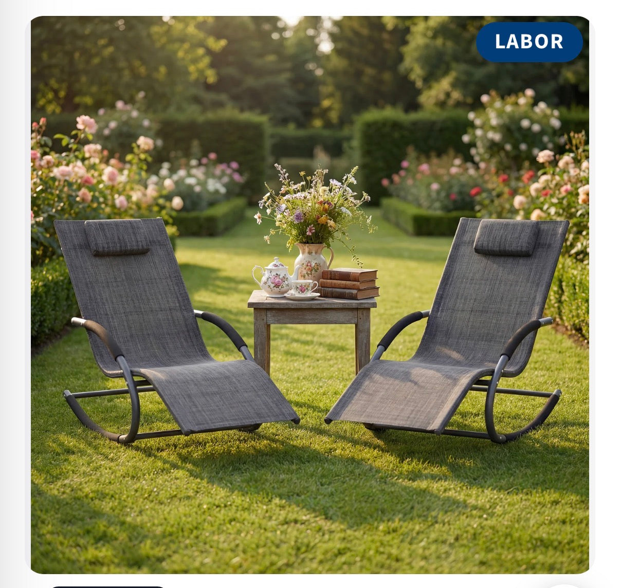 Garvee Adjustable Patio Chaise Lounge Chair with Removable Pillow, Folding outdoor Pool Lounger with Armrests , Weather-Resistant Mesh Fabric for Patio, Lawn & Poolside (Gray) (New in Box)