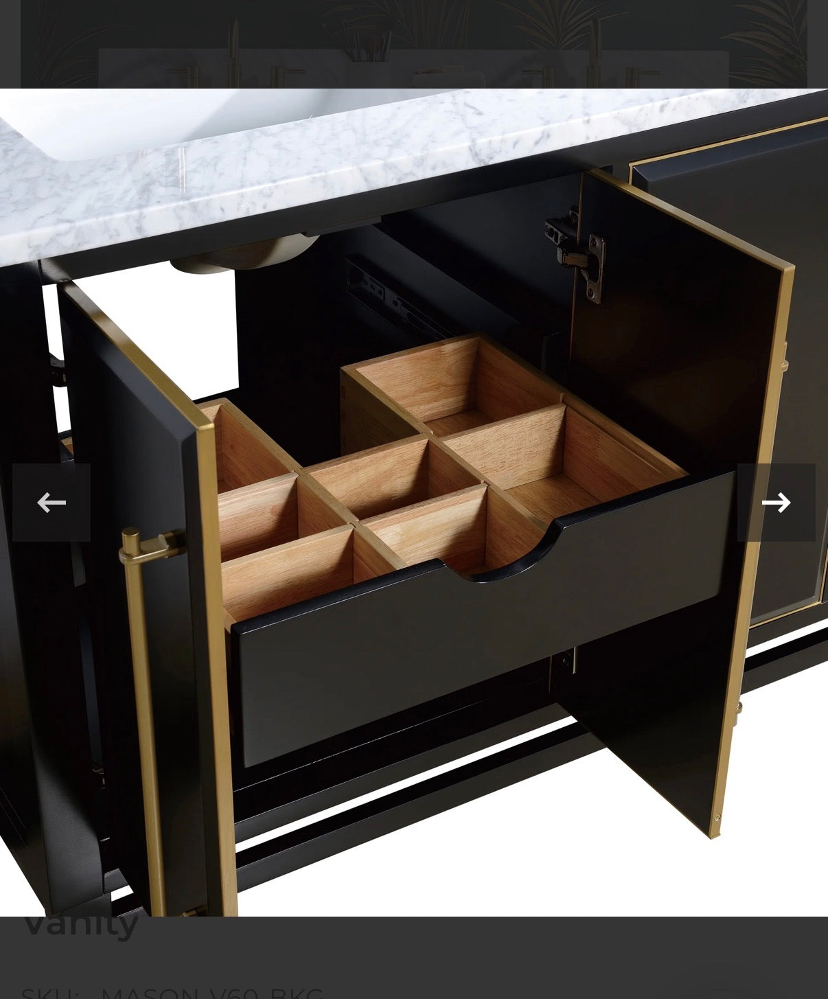 Mason 60 Inch Double Sink Bathroom Vanity Black with Gold Trim (Cabinet Only) (New in Box)