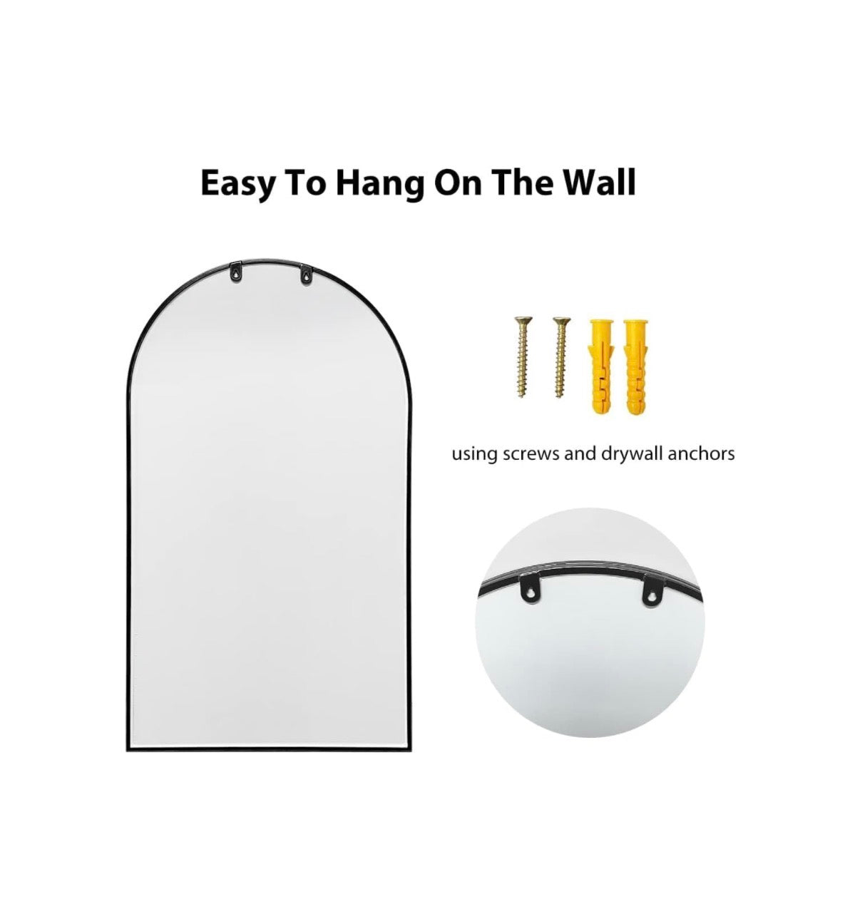 Wall Mounted Mirror 38 Inch X 24 Inch Bathroom Mirror Arched Window Mirror for Wall, Arched Top Mirror with Metal Frame, Vanity Mirror for Living Room or Bedroom (Black) (New in Box)