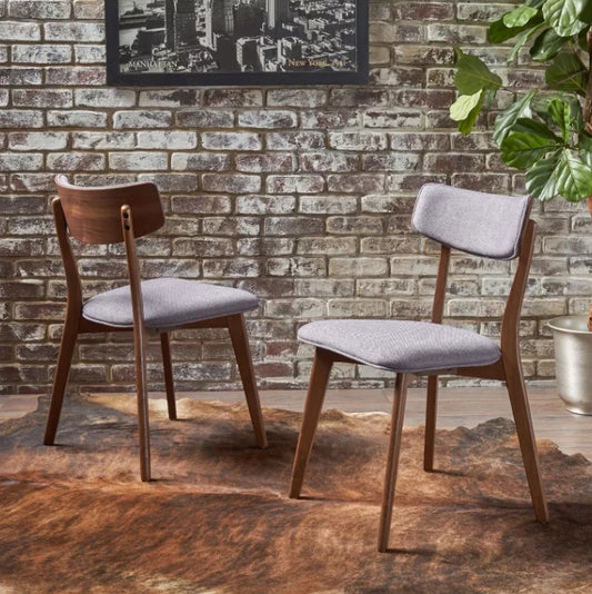 Set of 2 Chazz Mid-Century Dining Dark Chair/Walnut Gray