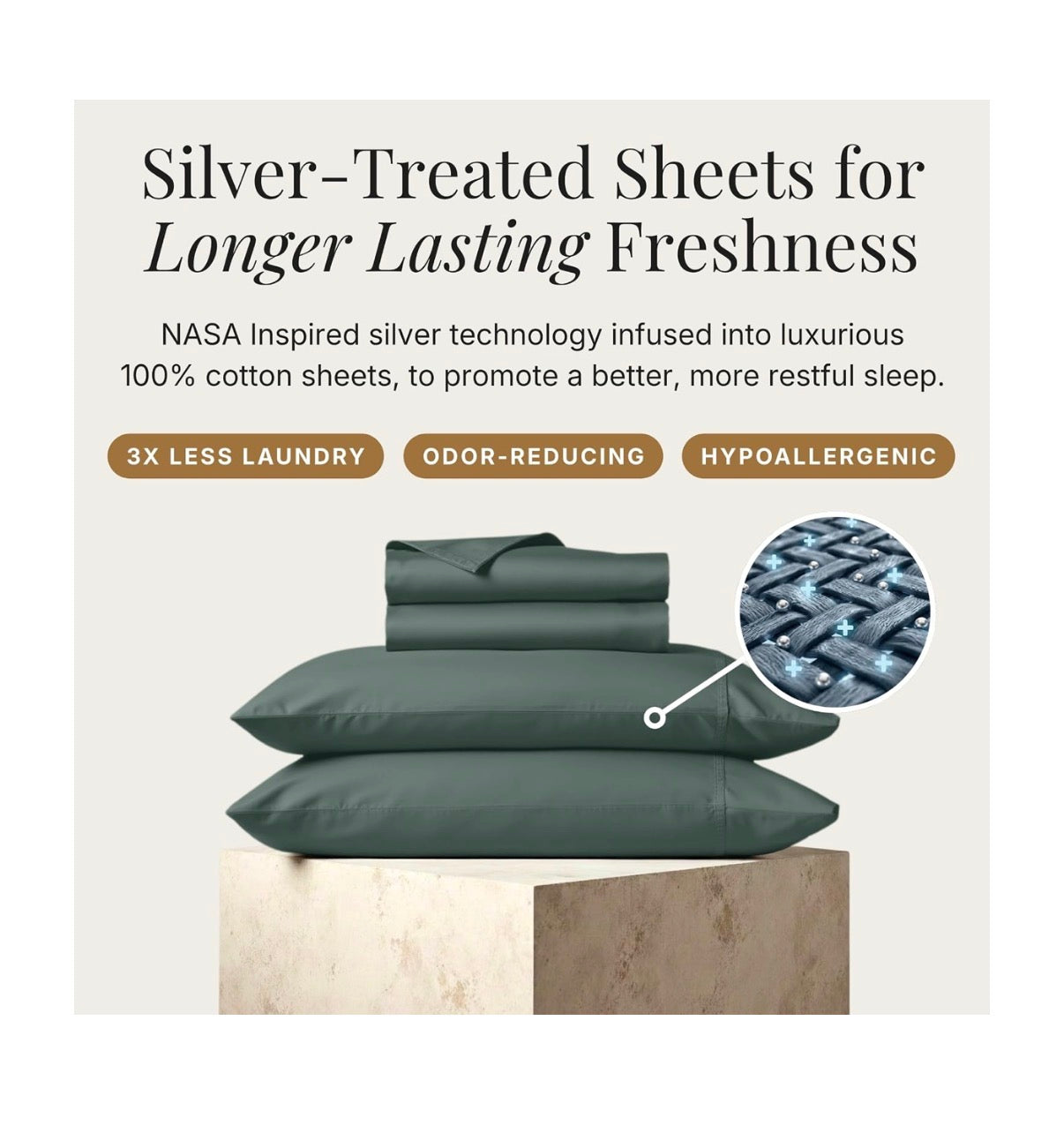 Miracle Made Breathable Cotton Bed Sheets, 4 Piece Set Silver Treated, Soft and Cool to the Touch Lightweight Bedding Designed for Hot Sleepers King Size (Sage Green) (New in Box)