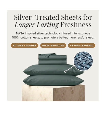 Miracle Made Breathable Cotton Bed Sheets, 4 Piece Set Silver Treated, Soft and Cool to the Touch Lightweight Bedding Designed for Hot Sleepers King Size (Sage Green) (New in Box)