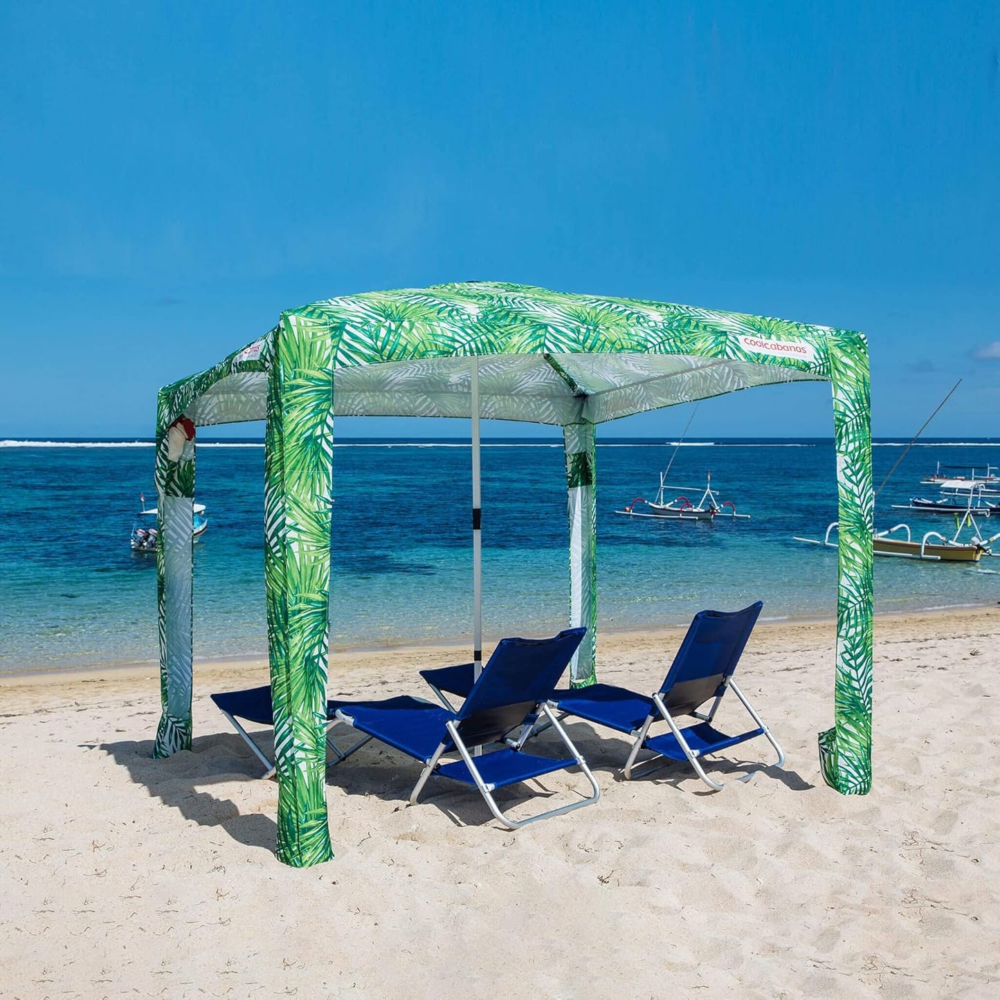 (New) CoolCabana Beach Shade Tent - Easy Setup, UPF 50+ Protection, Large & Medium Sizes, Compact & Wind Resistant - Beach Cabana for The Whole Family - Palms, Large