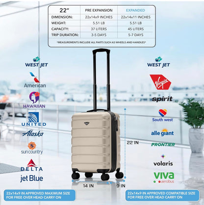 Flight Knight- Champagne 22 X 14 X 9 Expandable Carry on Suitcase