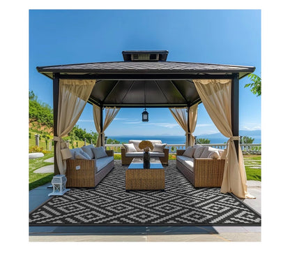 GENIMO Outdoor Rug, Waterproof Plastic Rugs 10 Ft. X 20 Ft. for Camping (Black/Gray) (New in Package)