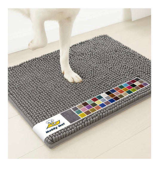 Muddy Mat Super Water Absorbent Door Mat Indoor Microfiber Quick Dry Chenille Entry Rug, Slip Resistant Machine Washable 30 Inch X 19 Inch  (Gray)