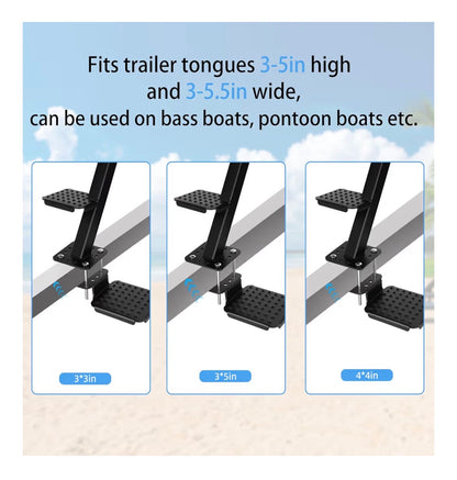 Heavy Duty Boat Trailer Steps with Safety Handle, Non-Slip Surface, Boat Trailer Steps for the Tongue, 3 Step Trailer Step