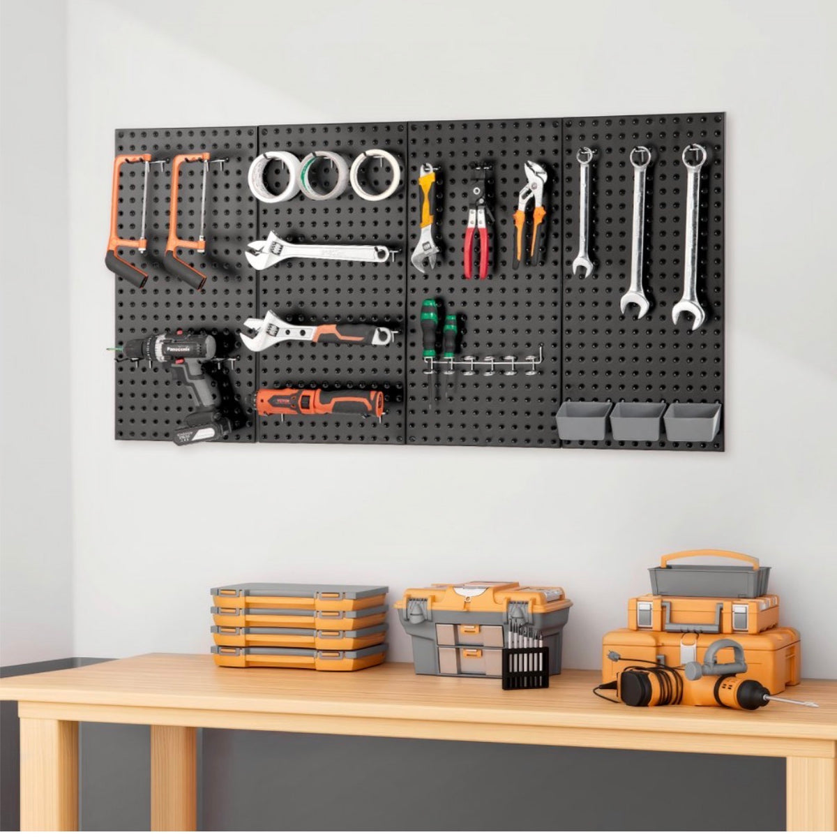 Vevor Metal Pegboard Panels, 24 Inch X 12 Inch Pegboard, 4 Panels, Heavy Duty Steel Peg Board Wall Organizer, for Living Room, Garage, Tool Storage Workbench, Office Organization Craft Room, Kitchen (Black) (New in Box)