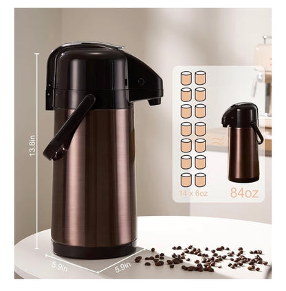 Paracity Airpot Coffee Carafe with Double Pump Stainless Steel Drink Dispencer for Hot/Cold Beverages