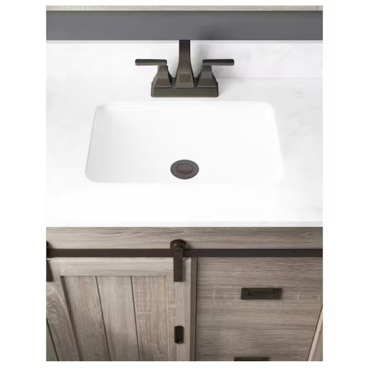Brindley 30 Inch Single Sink Freestanding Weathered Bath Vanity with White Engineered Stone Top (Gray) (Unboxed; New)