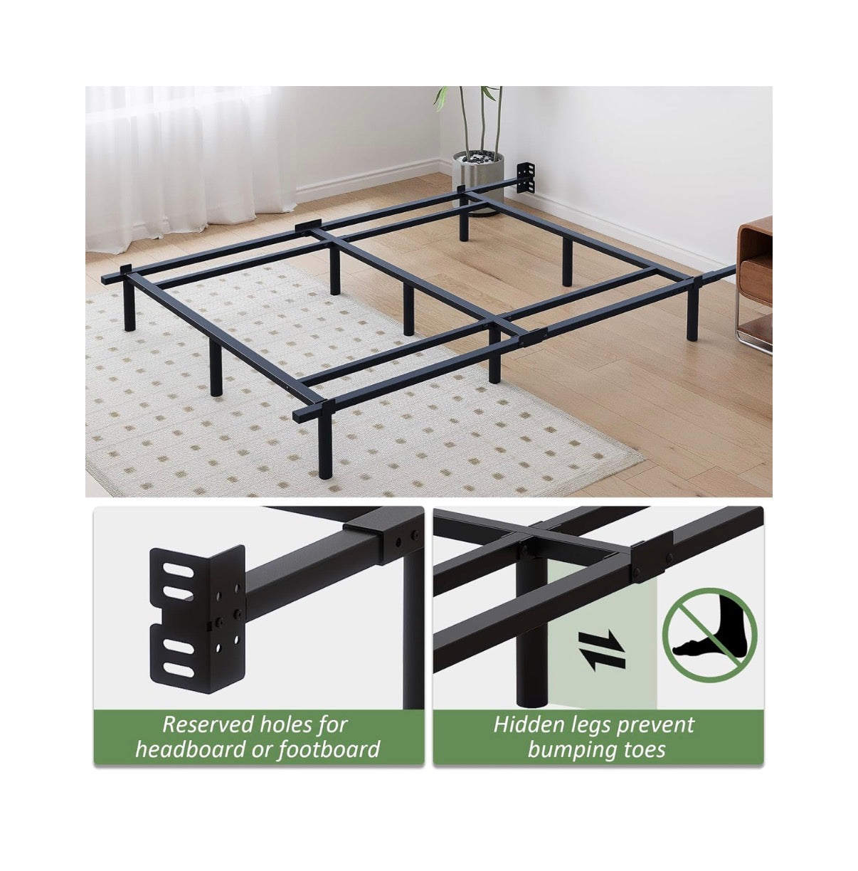 Queen Metal Bed Frame, 7 Inch Low Heavy Duty Platform Bed Frames Queen Size for Box Spring and Mattress, Easy Assembly, Noise Free, Adjustable (Black) (New in Box)