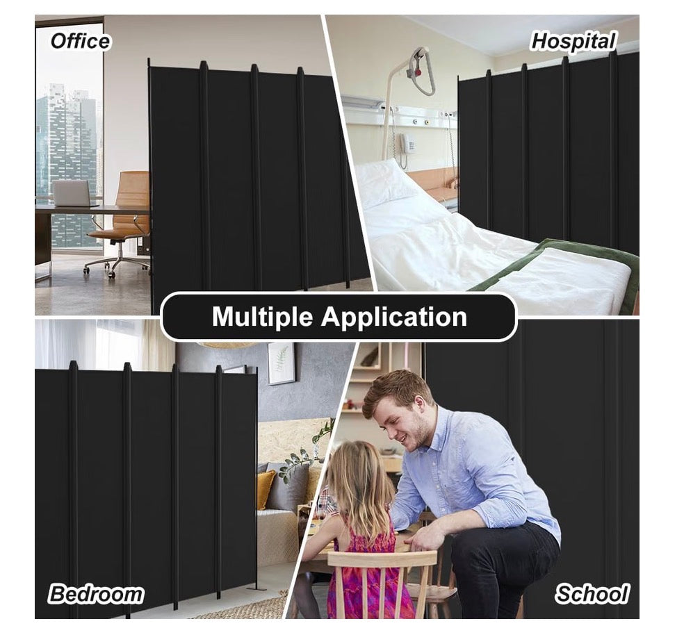 Kokorona 6 Panel Room Divider, 6 Ft. Tall Folding Privacy Screen Wall Dividers, Portable Privacy Screen Freestanding Room Divider for Room Separation Included Cover Strips 120 Inch Width x 72 Inch Height (Black)