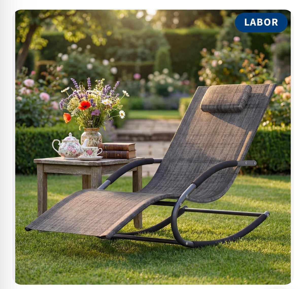 Garvee Adjustable Patio Chaise Lounge Chair with Removable Pillow, Folding outdoor Pool Lounger with Armrests , Weather-Resistant Mesh Fabric for Patio, Lawn & Poolside (Gray) (New in Box)