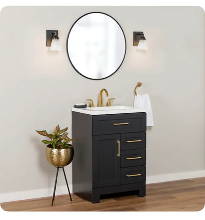 Cauley 24 Inch Black Single Sink Bathroom Vanity with White Cultured Marble Top (Fully Assembled; New in Box)