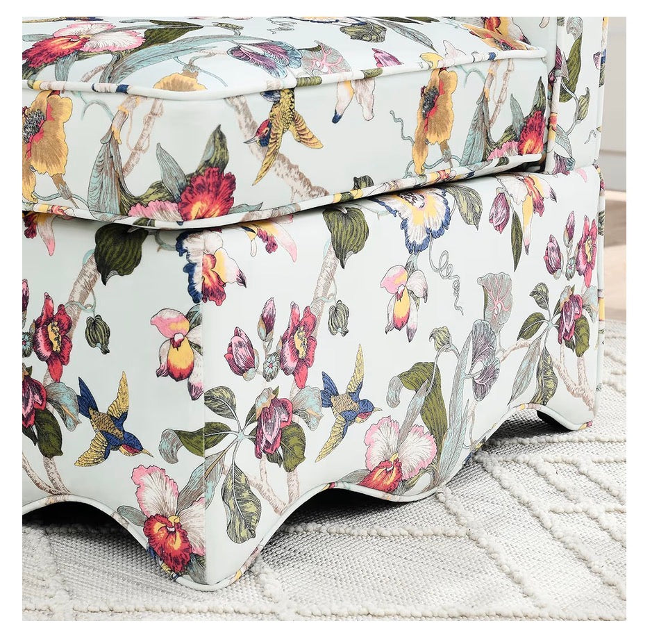 Flannel Upholstered Accent Chair-Retro Single Sofa Chair with Floral Pattern Armless Lounge Chair with Removable Cushion & Pillow (White with Floral Pattern) (New in Box)