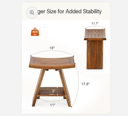 Teak Shower Stool with Shelf (New in Box)