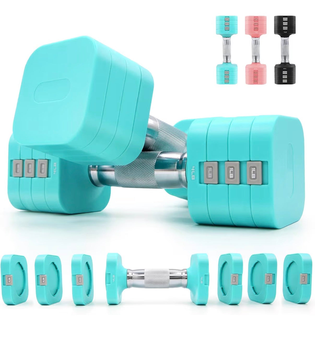 20 lbs Adjustable Dumbbell Set 4 in 1 Free Weights Dumbbells Set for 4 lbs, 6 lbs, 8 lbs, and 10 lbs with Metal Non-Slip Handle, Quick Change, Home Gym Strength Training Equipment for Men/Women (New in Box) (Blue)