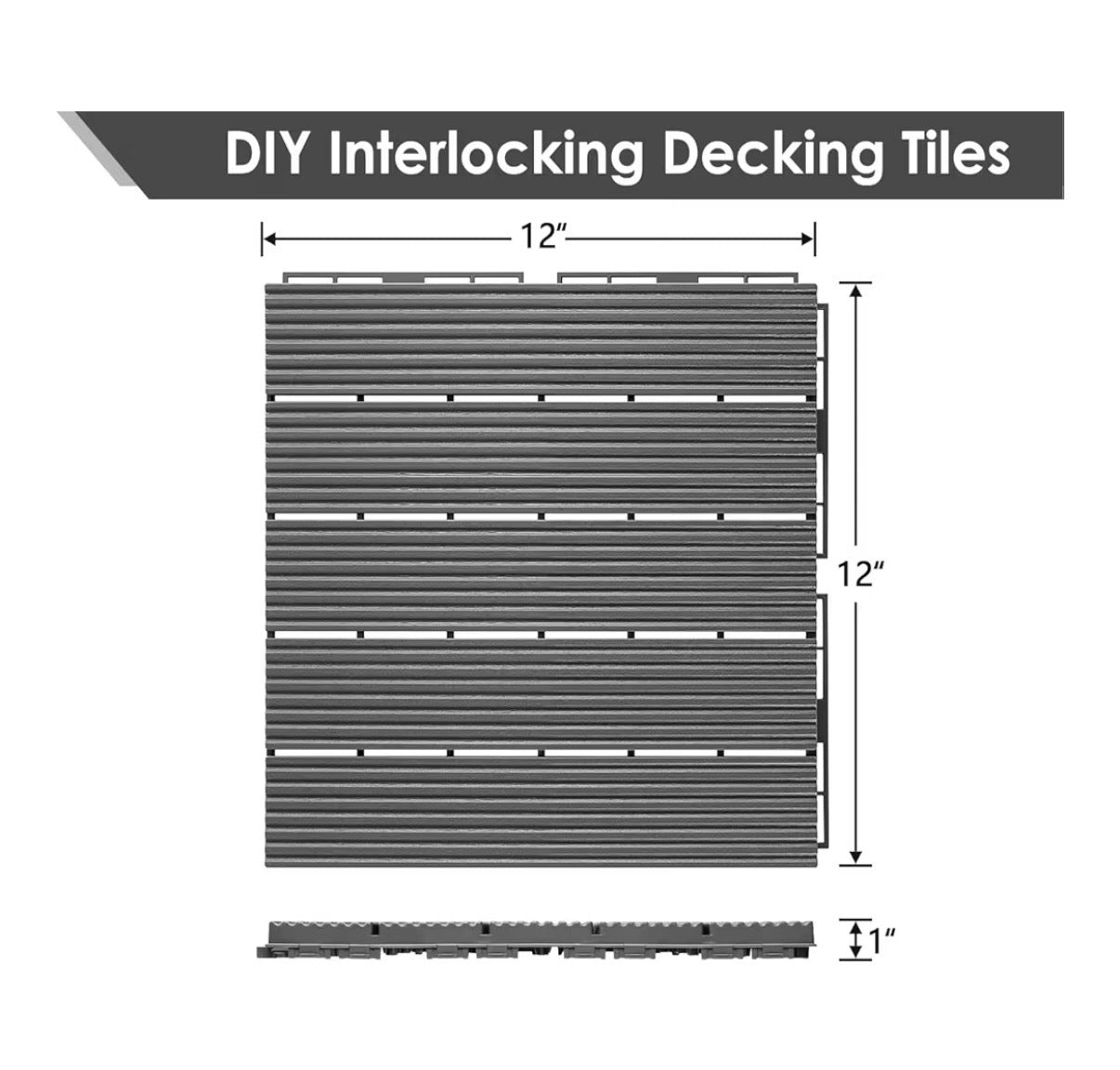 Prime Zone 54 Pieces Plastic Interlocking Patio Deck Tiles 12 Inches X 12 Inches Anti-Slip Waterproof Outdoor Flooring Decor, Floor Decking for Balcony, Backyard, Garden & Poolside, All Weather Use (Gray) (New in Box)