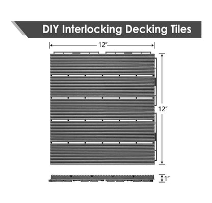 Prime Zone 54 Pieces Plastic Interlocking Patio Deck Tiles 12 Inches X 12 Inches Anti-Slip Waterproof Outdoor Flooring Decor, Floor Decking for Balcony, Backyard, Garden & Poolside, All Weather Use (Gray) (New in Box)