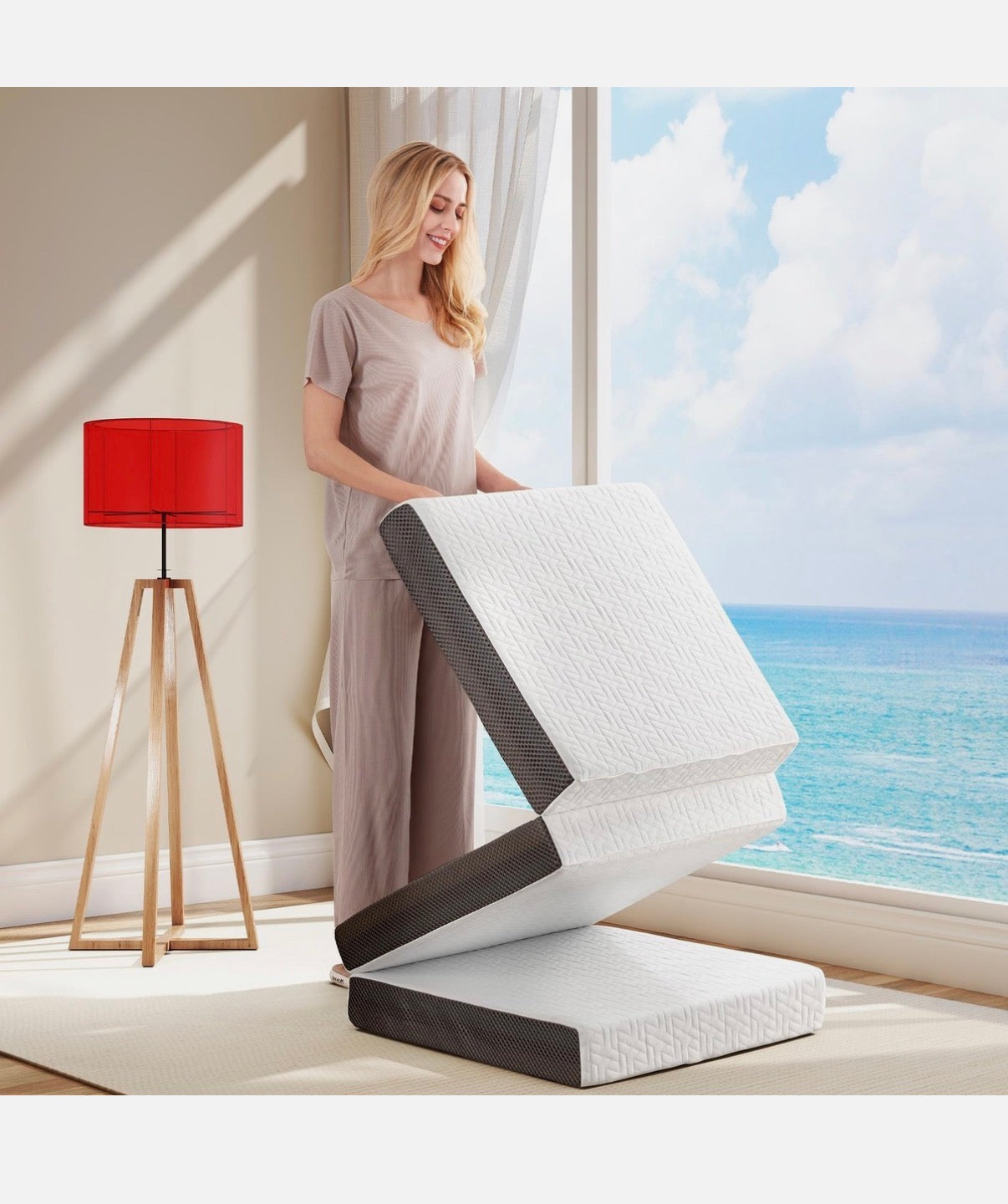 Hanherry 4 Inch Foldable Mattress Tri-Folding Portable Memory Foam Queen Size (New in Box)