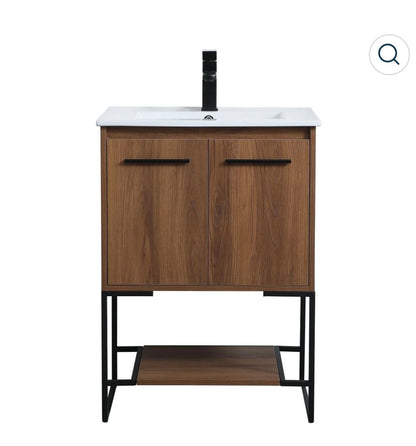 24 Inch Single Bathroom Vanity (Walnut Brown) (New)