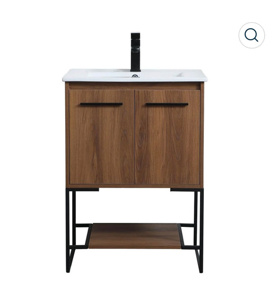24 Inch Single Bathroom Vanity (Walnut Brown) (New)
