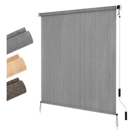 LUCKUP Outdoor Sunshade Roller Shades 5 ft Wide X 6 ft Height Roll Up Exterior Patio Shade Blinds Privacy Screen with 90 Percent UV Protection Shade for Cloth for Pergola Porch Gazebo Balcony (Grey) (New in Box)