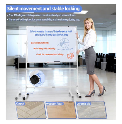 Rolling White Board 28 Inch X 40 Inch, Double Sided Magnetic Easel Whiteboard Height Adjustable 40 Inch - 75 Inch, Mobile Dry Erase Board with Stand, 4 Silent Wheels, 10 Markers, 2 Erasers, 12 Magnets for Office, Classroom (New in Box)